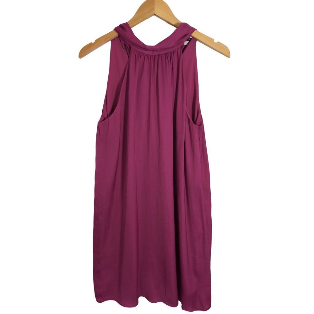 Naked‎ Zebra Shift Dress Womens M Magenta Mock Neck Tie Back Sleeveless Satin